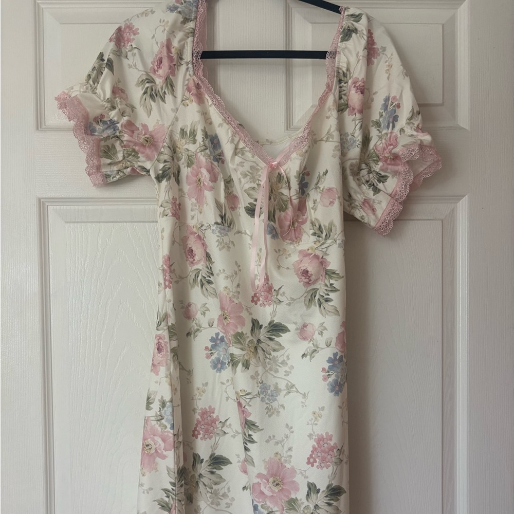 Cider Floral Maxi Dress in Cream with Pink and Blue Accents